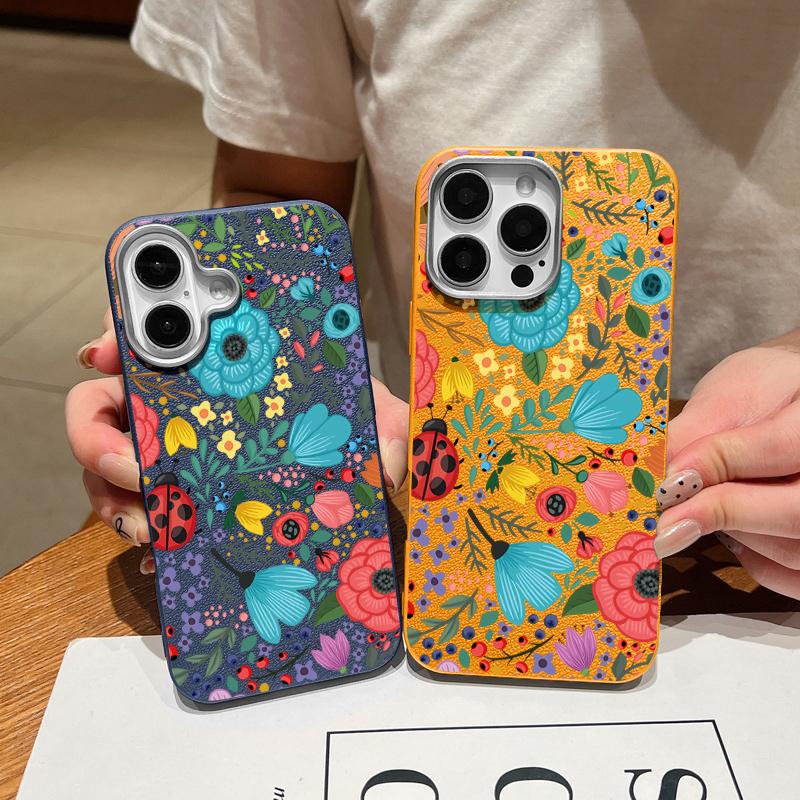 Romantic Garden Flowers Print Soft Case For iPhone 15 14 16 Pro Max 15 14 Plus 13 12 Pro Max 11 Leather Texture TPU Phone Cover