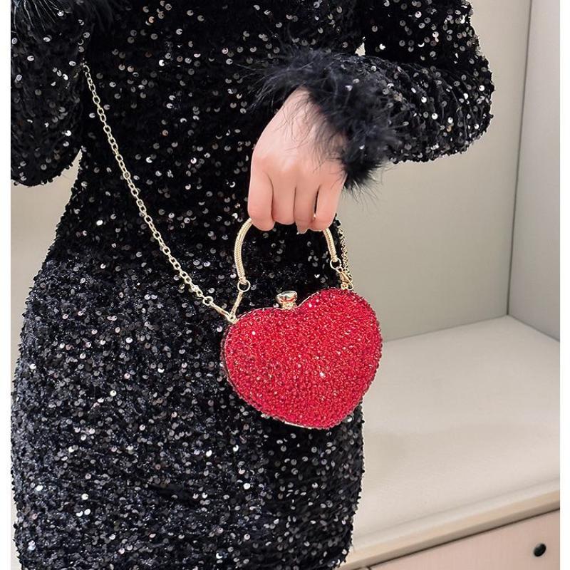 1 Piece Rhinestone Mini Handbags Luxury Diamond Inlay Heart Shape Crystal Clutch Purse Evening Wedding Party Shoulder Bag