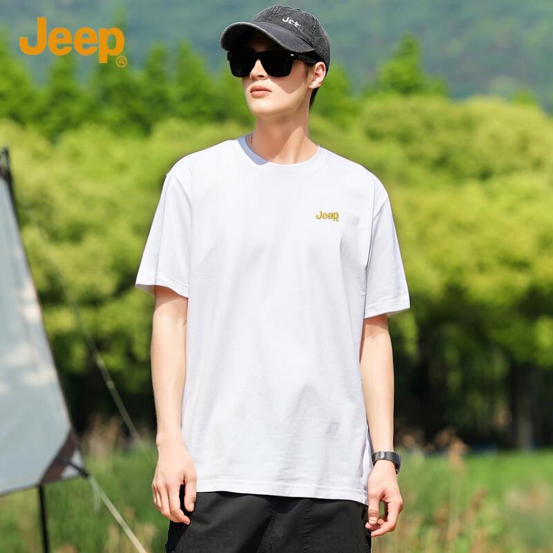 Men's JEEP Embroidered Round Neck Cotton Blend T-Shirt