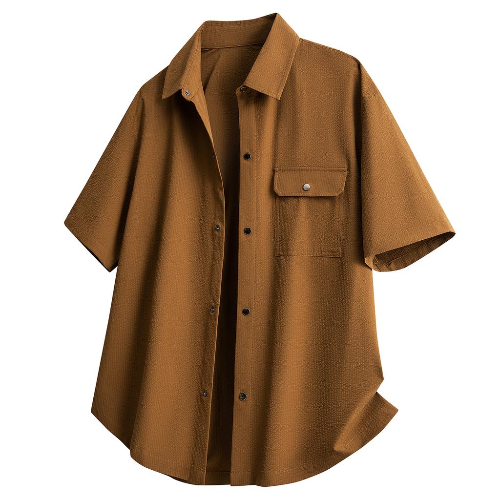 Shirt Men's Short-sleeved Shirt T-shirt Solid Color Lapel Top Breathable Sweat-absorbent Loose Versatile Shirt