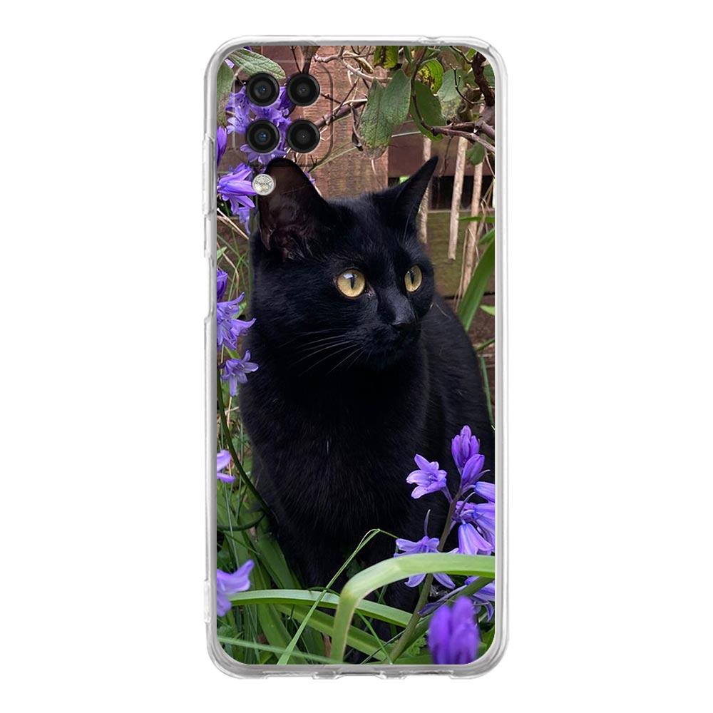 Case For Samsung Galaxy A13 A23 A33 A53 A73 5G A51 A71 A21S A12 A11 A31 A41 A03s A52 A32 A22 Clear Cover Black Cat Staring Eye