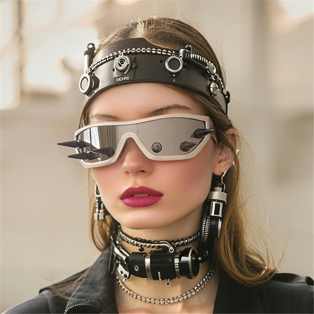 Fashion Metal Rivet Studded Sunglasses with Siliver Frame UV400 Protection Eyeglasses for Hiphop Streetwear Accessory