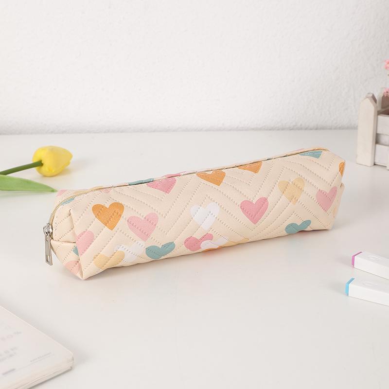 Cartoon Heart Pencil Case - Cute PU Zipper Pouch for Students and Kids