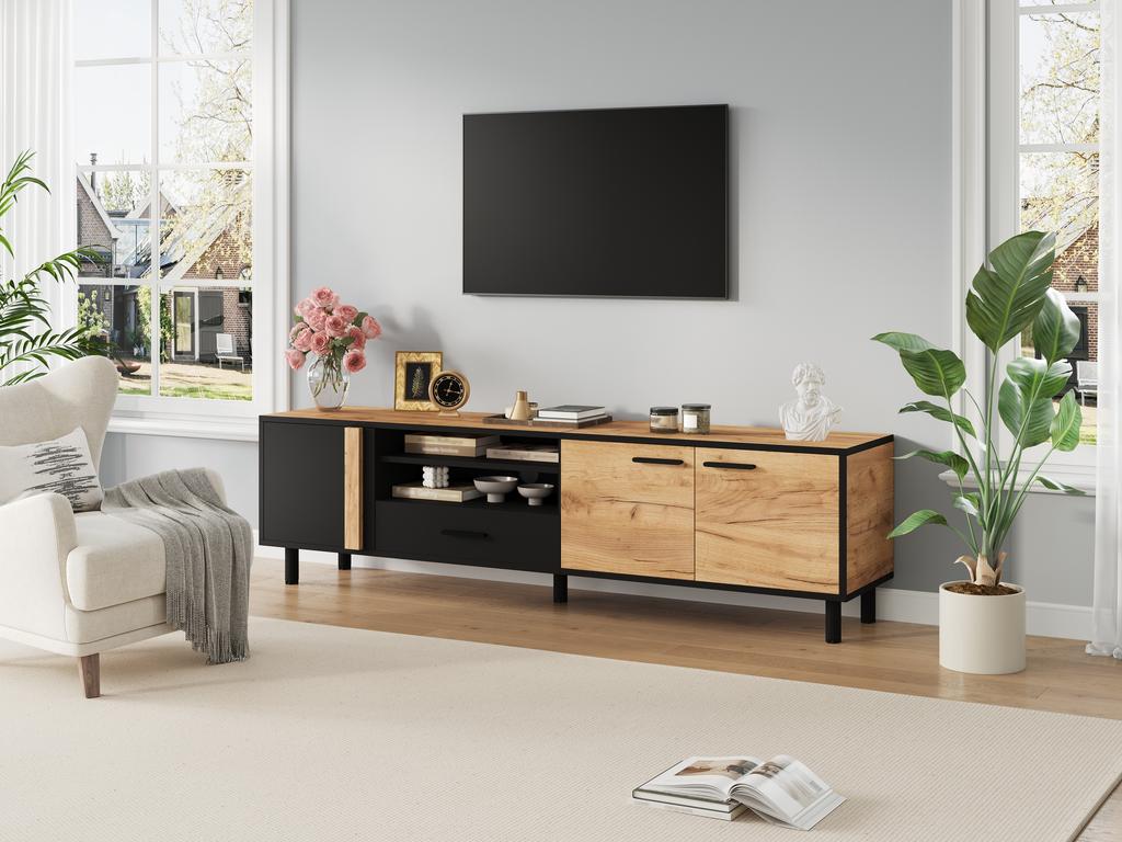 180*32.5*50cm TV Cabinet, TV Console with 3 Cabinets and 1 Drawer, TV Stand with 5 Support Legs, Suitable for 80-Inch Living Room Cabinets