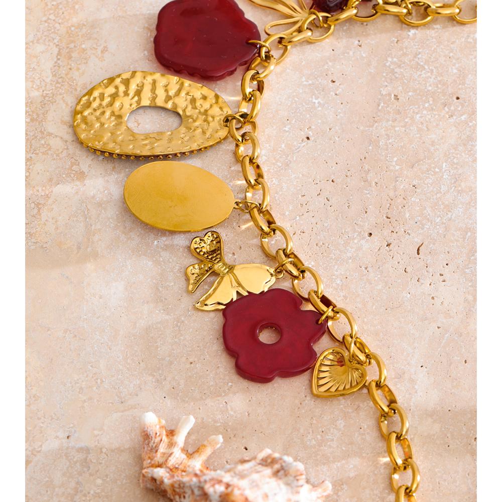 Eetit Red Resin Flower Charm Pendant Necklace 18K Golden PVD Plated Stainless Steel Statement New Arrivals Collar Jewelry 2025