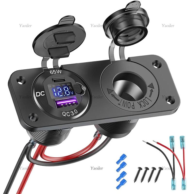 

Upgraded 12V QC3.0 Cigarette Lighter Socket Waterproof USB PD Car Charge Outlet Panel for Car Motorcycle RV Marine Power Socket