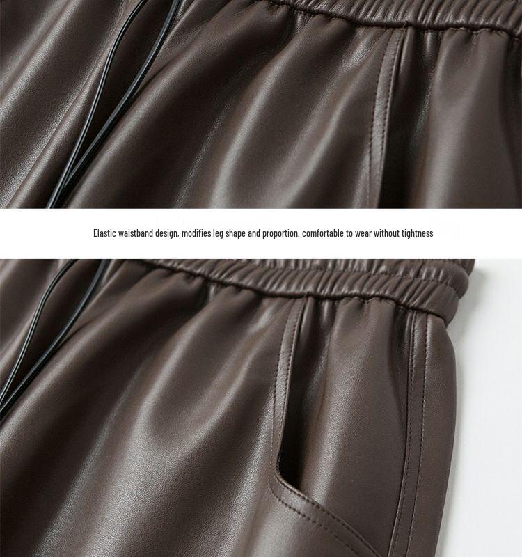 2025 Women's High Waist PU Leather Wide Leg Pants - Elastic, Slimming, Casual, Straight Fit