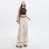 [Apricot Tooling] High Waist and Thin Loose Wide Leg Multi-pocket Tooling Pants, Trousers and Extended
