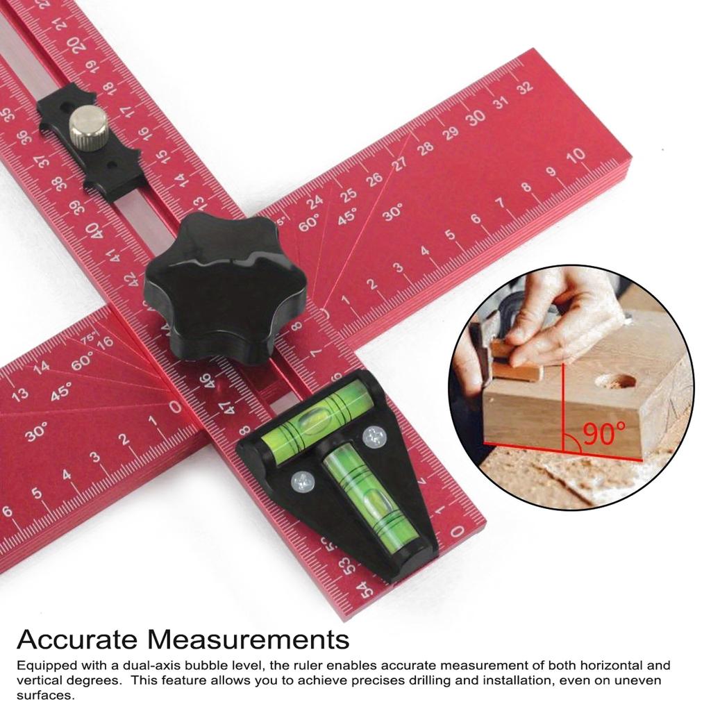 Régua de posicionamento de perfuração ajustável 4 em 1 Gabinete de ferragens Gabarito T Quadrado Régua de medição de vários ângulos Régua para trabalhar madeira