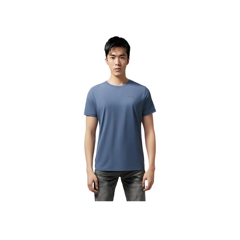 Anta Comfortable Casual Solid Color Simple Versatile Round Neck Quick-Dry Sports Short Sleeve T-Shirt Men Tops Indigo-Blue 152535110-4