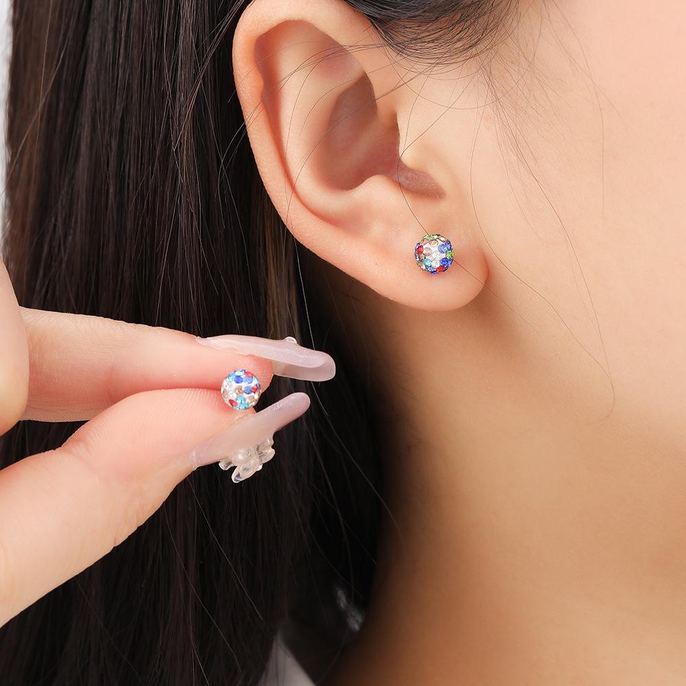 Geometric Simplicity, Light Luxury Stud Earrings, Double Ball Super Flash Full Diamond Stainless Steel Earrings, Daily Niche Earrings.