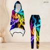 Women Plus Size Tie Dye Printed Hooded Long Sleeve High Low Top And Fitted Pants Two Piece Set