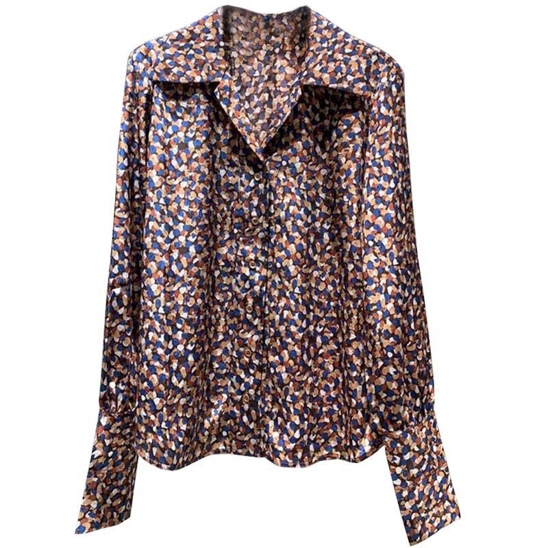 Shopping mall 1116 women's spring and autumn new retro suit collar floral printing long-sleeved shirt
