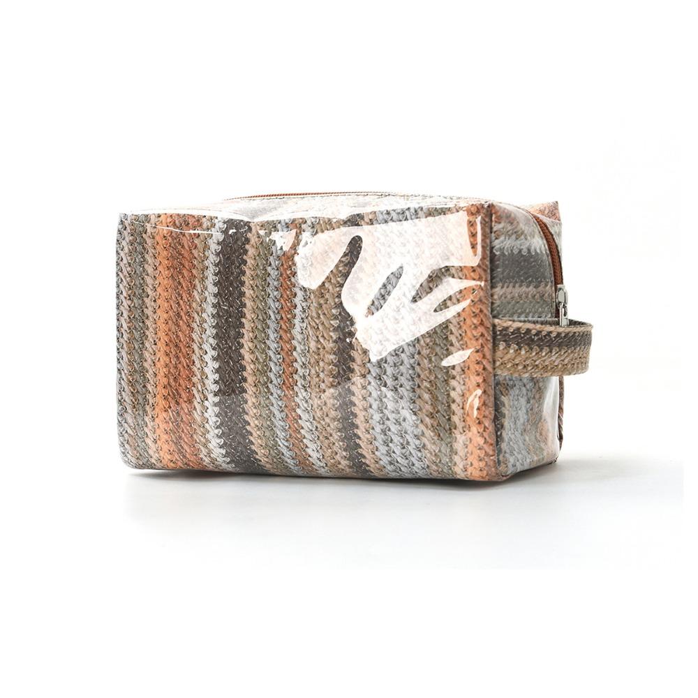 Imitation Straw Weave Pattern Portable Cosmetic Bag Waterproof Large Capacity Travel Toiletry Organizer Smooth Zipper