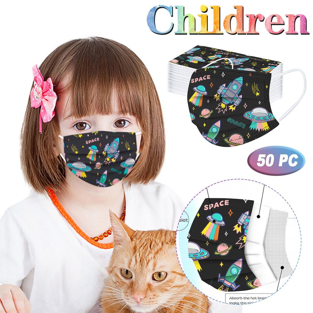 50PCS Children's Three-Layer Protective Dust-Proof Cartoon Print Disposable Mask