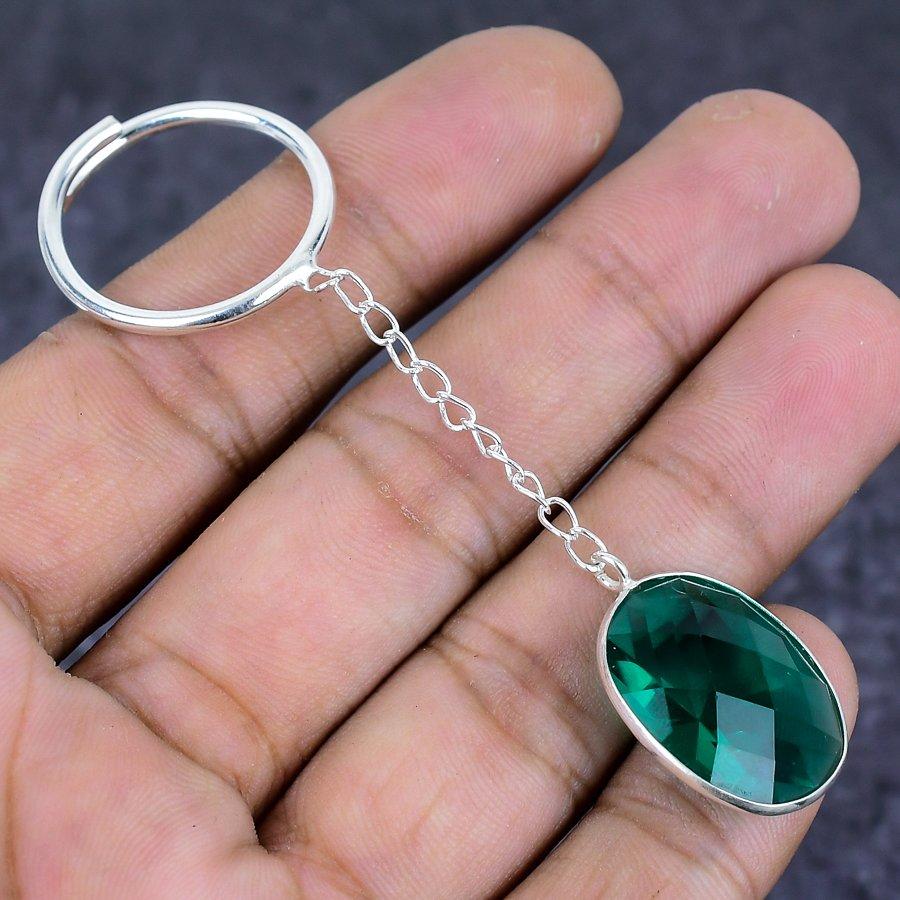 Natural Diopside Gemstone 925 Sterling Silver Jewelry Keychain 3.15" ETC-13843