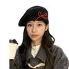 Bow knitted beret women's autumn and winter cold and warm wool hat big head circumference showing face small painter hat