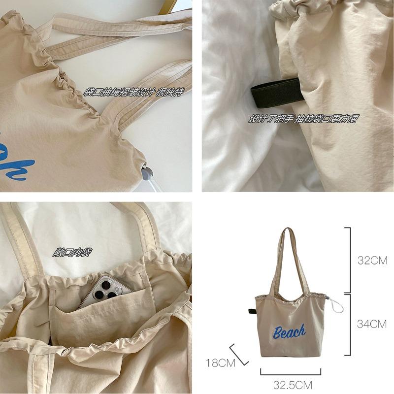New letter printing bag women's large-capacity nylon shoulder bag casual versatile portable drawstring tote bag