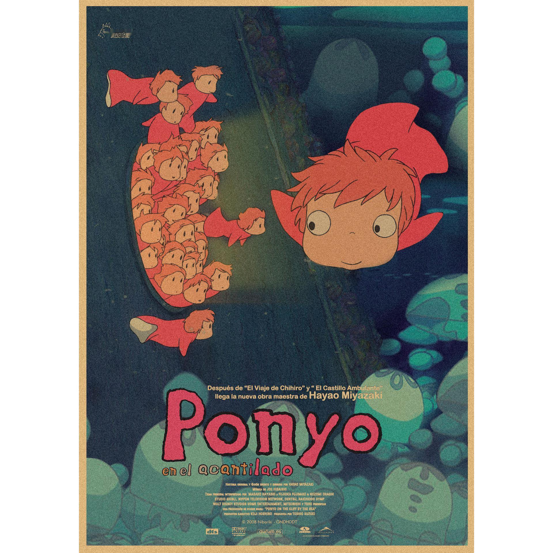 

Ponyo on the Cliff by the Sea Retro Anime Kraft Paper Poster Mural 42X29.7cm