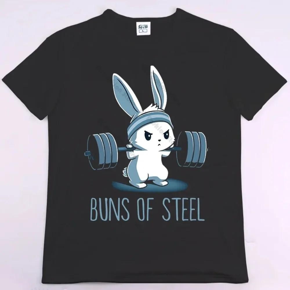

Футболка с круглым вырезом BUNS OF STEEL Rabbit Fitness Funny Gym Rat Bodybuilding унисекс повседневная футболка с коротким рукавом унисекс с коротким рукавом L