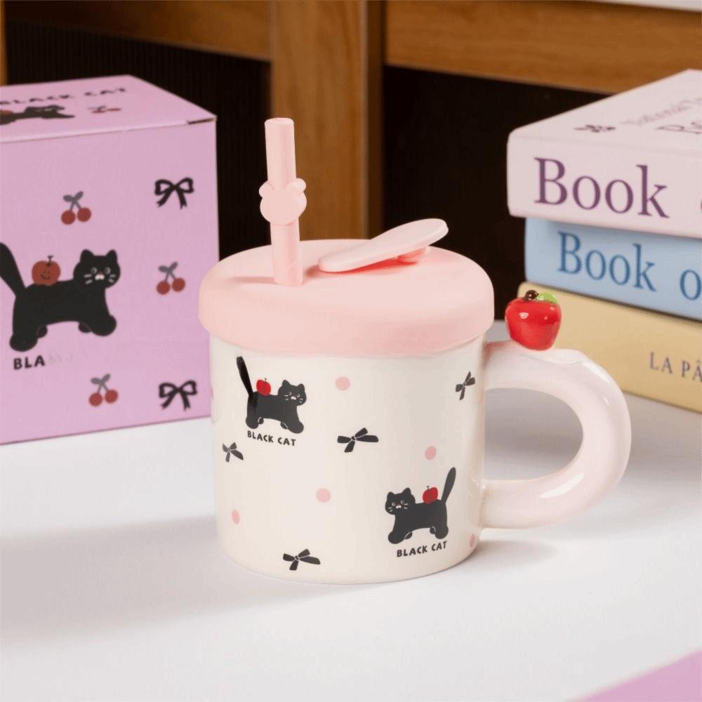 Cute Cat Pattern Cute Drinking Cup with Straw Cartoon Cat Drinkware  for Best Friend