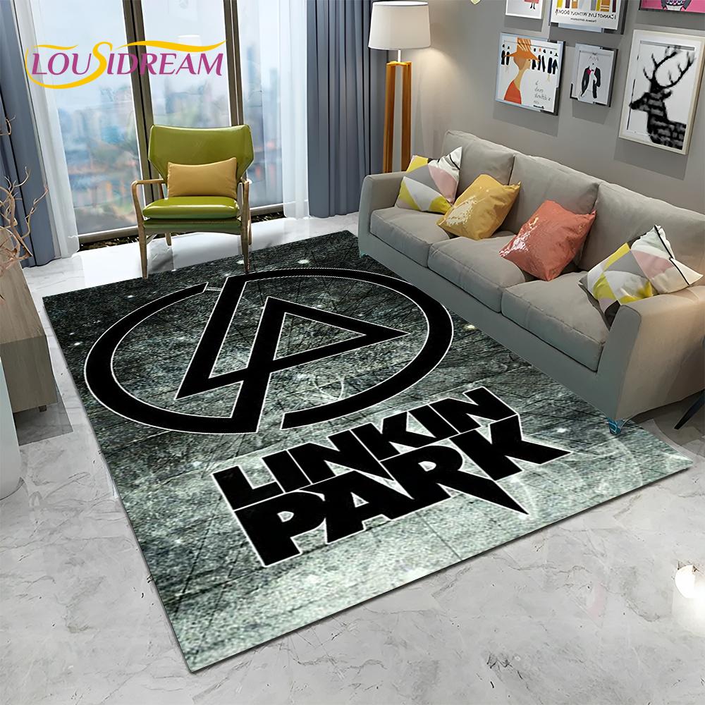 Tappeto Tappetino Decorativo 3D Retro Rock Band L-Linkin Park Logo per Casa Soggiorno Camera da Letto Divano Zerbino, Tappeto per Area Bambini Tappetino Antiscivolo
