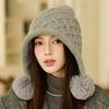 Winter Thick Velvet Knitted Hat Outdoor Warm Ear Protection Three Hair Ball Wool Hat