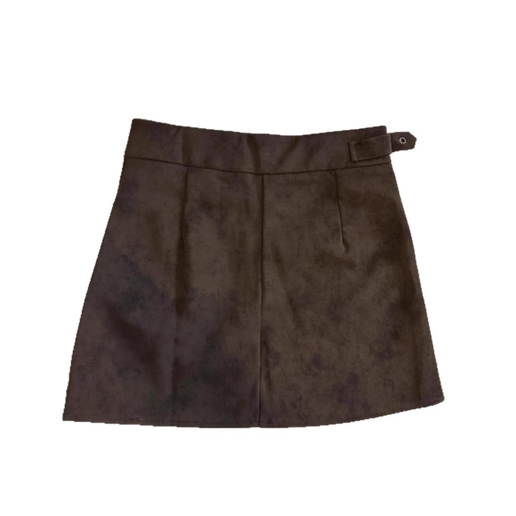Women's High-Waist A-Line Suede Skirt - American Retro Style, Perfect for Fall/Winter with Boots