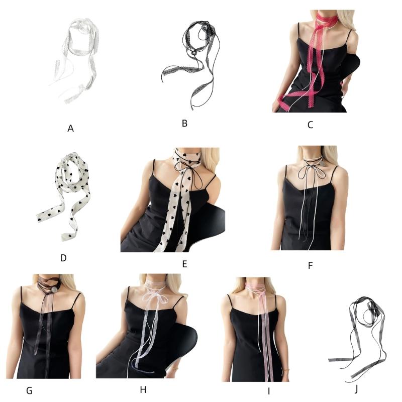 Lace Scarf for Women Long Skinny Belt Necktie Neck Scarf Girls Photo Props Long Neckerchief Skinny Scarf Necktie