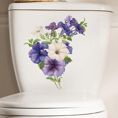 Adesivo de vaso sanitário removível, autoadesivo, à prova d'água, pvc, sala de estar, banheiro, arte floral, tampa de vaso sanitário, decalque de decoração