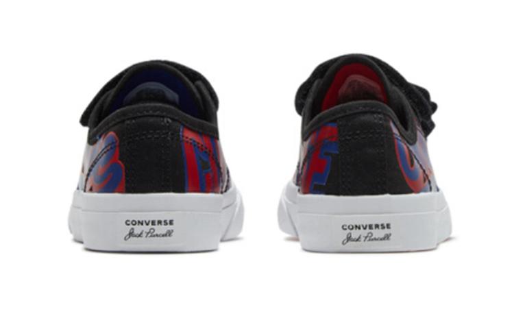 Converse Jack Purcell Hook and Loop Low Top Kids' Skateboarding Shoes Black Red Children Aged 3 7 Years Old 366489C