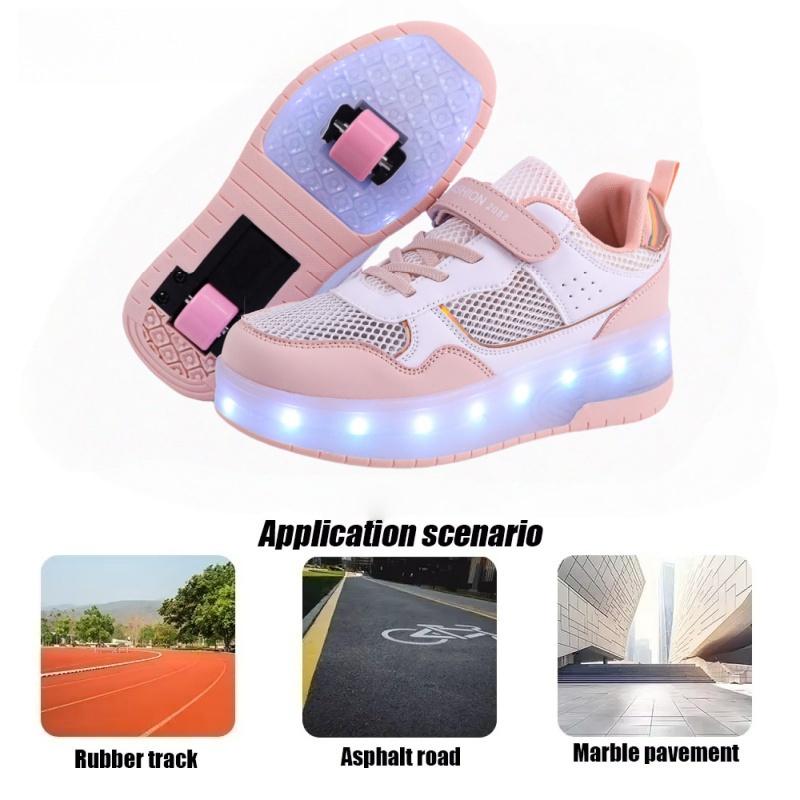 Children's Inline Skates Walking Shoes with Wheels And Lights Middle And Large Children's Retractable Flight Shoes