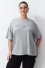 Damski Styl Plus Size Szary Melanżowy Drukowany Oversize Dzianinowy T-shirt