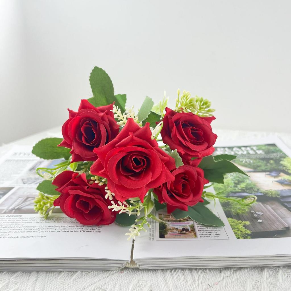 5 Köpfe Frischer und Üppiger Rosen Simulierte Blume Wohnzimmer Esstisch Hochzeits-Requisiten Camping-Dekoration