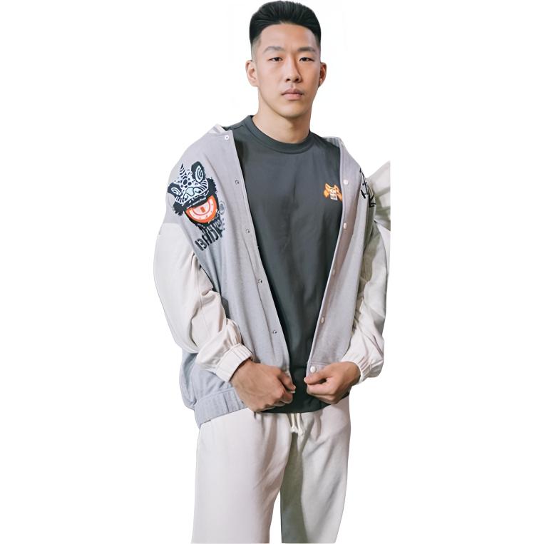 Li Ning Badfive American Vintage Print Letter Baseball Jacket Men Jacket Gray AJDT773-2