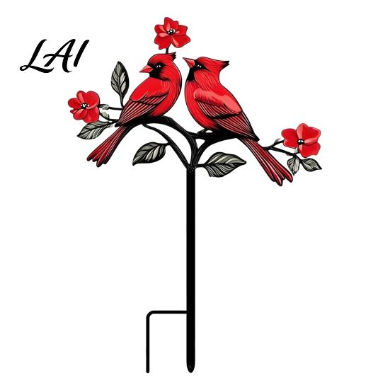 Ground Stake Metal Bird Garden Decor Weather Resistant Printed Flat Yard Art Ornament Rustproof Planter Durable Outdoor Lawn Decor Pot Insert