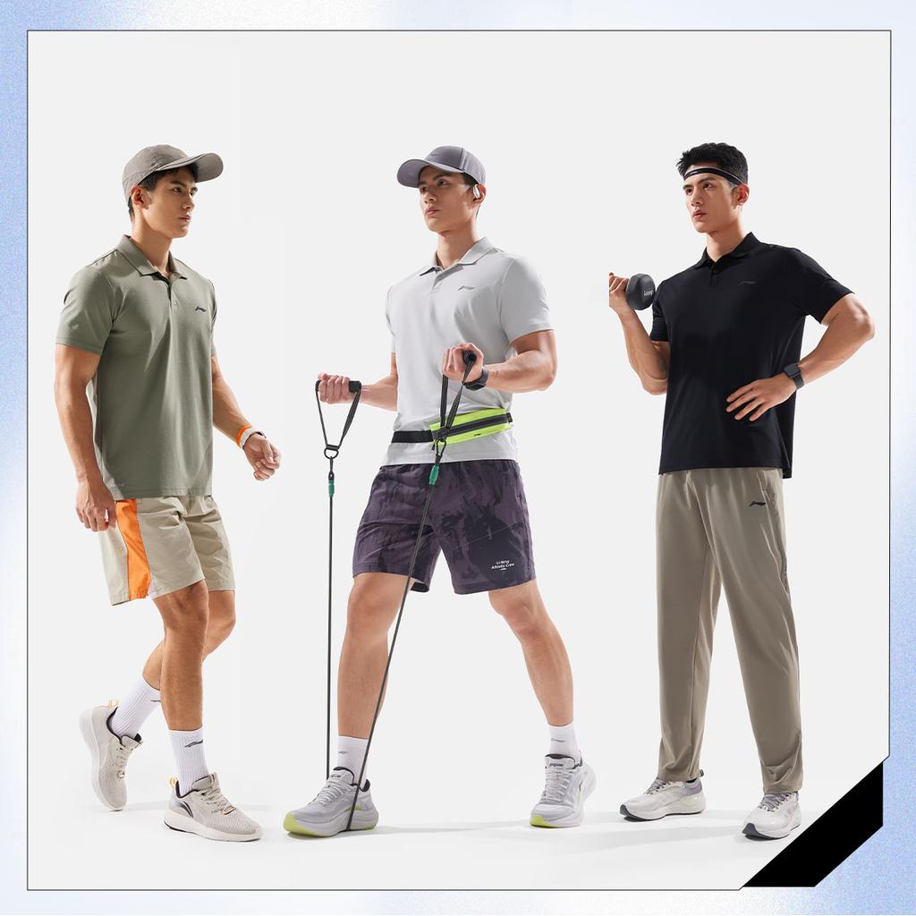 Li-Ning Comfortable Casual Minimalist Solid Color Versatile Short Sleeve Polo Shirt Men Tops Static-Gray APLV037-7