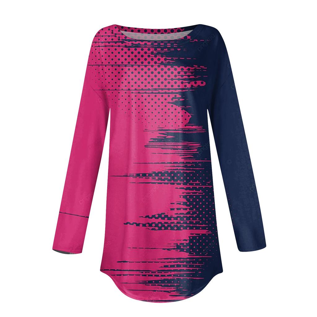 Fashion Women's Casual Long Sleeved Round Neck Printed Tops