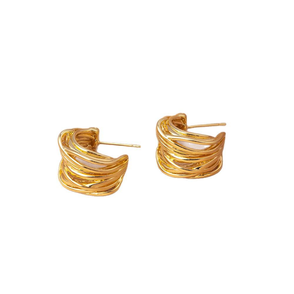 European & American Style Multi-Layer Twisted Geometric C-Shaped Hoops for Women - Personality & Temperament Earrings