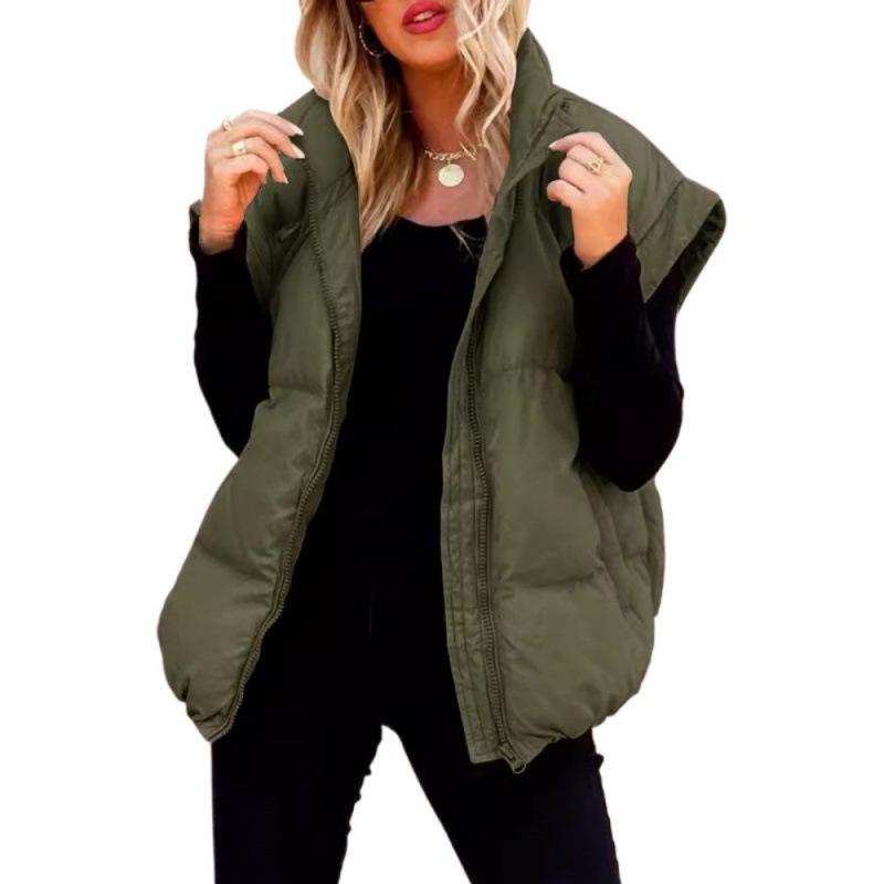 

Stylish European & American Women s Solid Color Zipper Pocket Cotton Vest - Stand Collar, Trendy Commuting Jacket XL