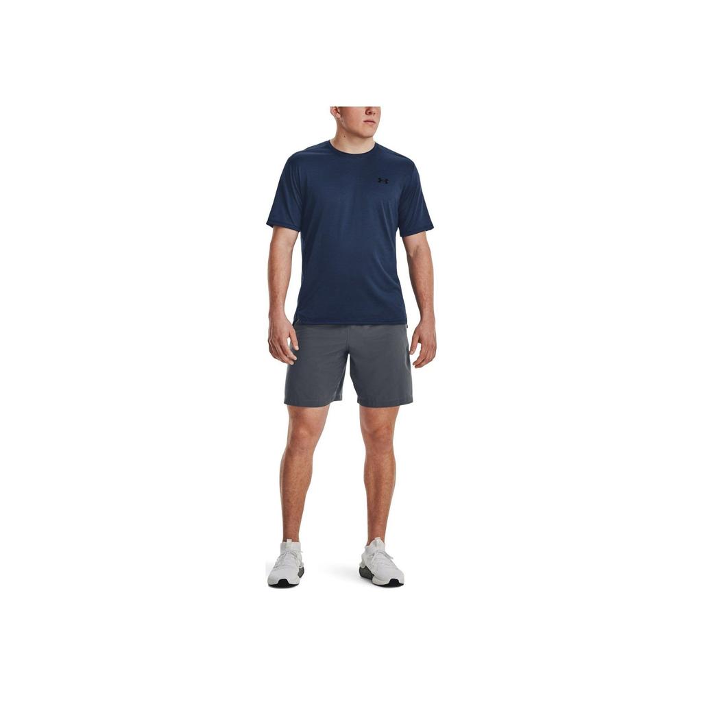 Under Armour Solid Color Crew Neck Side Slit Short Sleeve T-Shirt Men Tops Navy-Blue 1376791-408