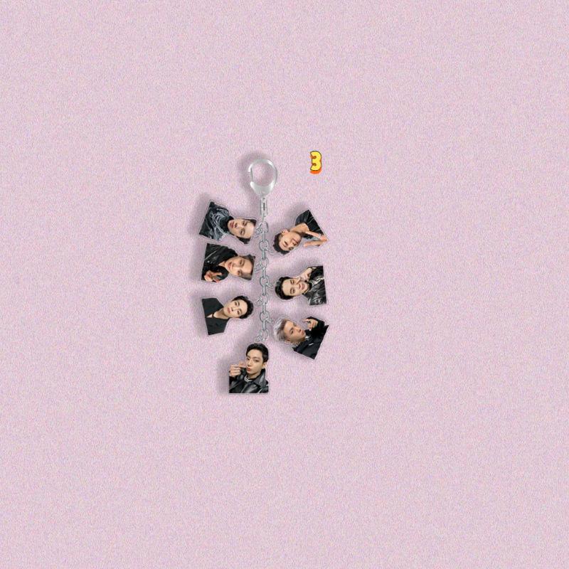 9pcs BTS Multi-Charm Keychain, Bangtan Boys Member Photo/Cartoon Figure Chain Keyring, Kpop ARMY Fans Bag Charm