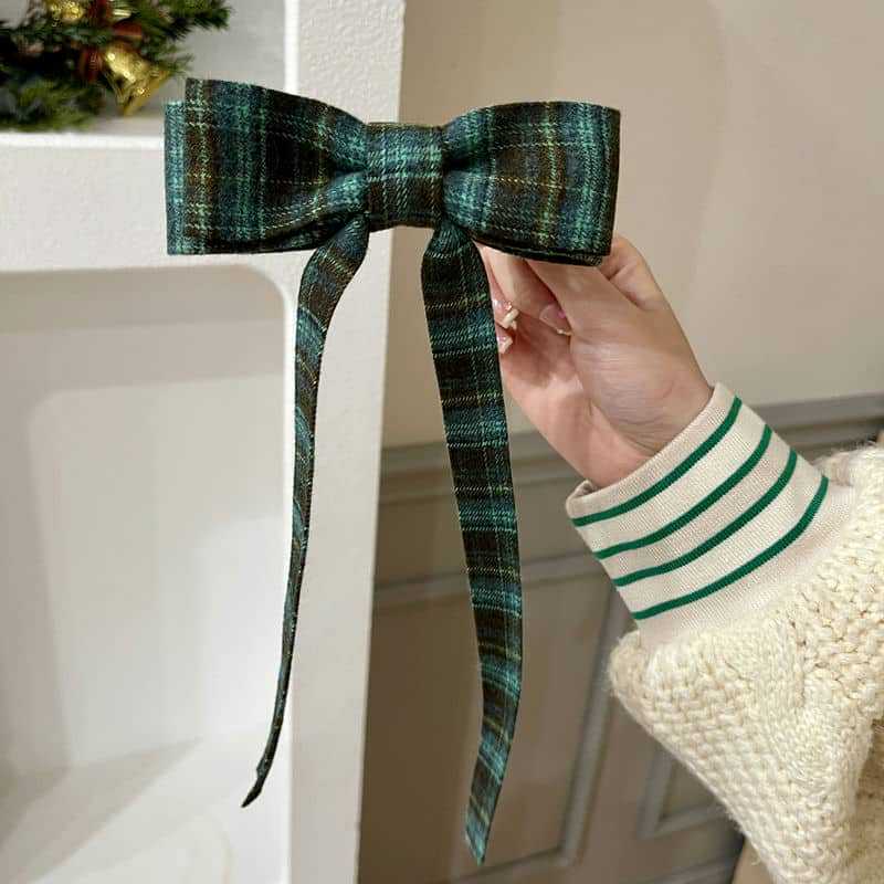 Elegant Plaid Ribbon Bow Hairpins Women Girls Hair Clips Claw Barrettes Accessories Hairclip Headdress Headwear Ornament