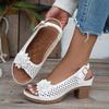 Foreign Trade Large Size Flower High Heel Cool Slippers Women's 2025 Summer New European and American Fashion Thick Heel Belt Buckle Sandals