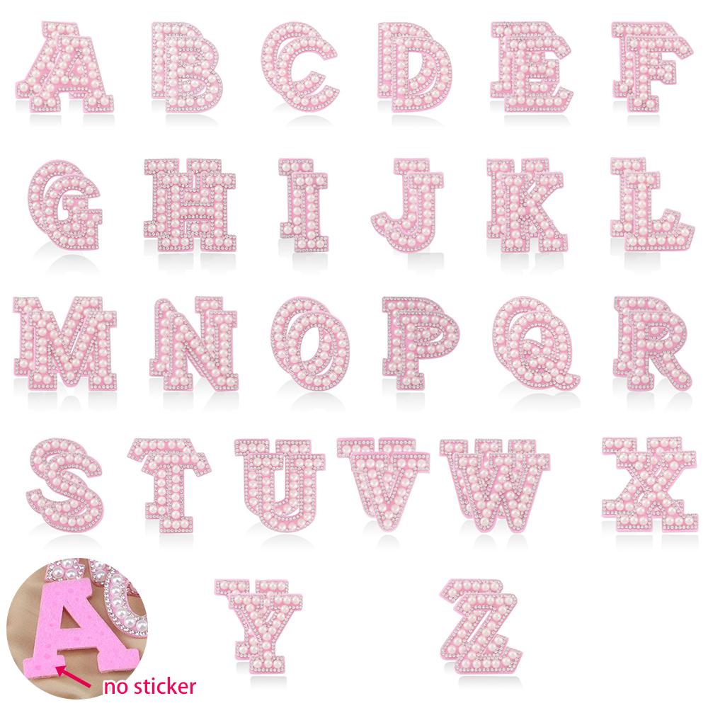 26pcs A-Z English Letter Glitter Pearls Rhinestone Patches Repair Embroidered Sew on Appliques,Patches for DIY Clothes Bags Hats