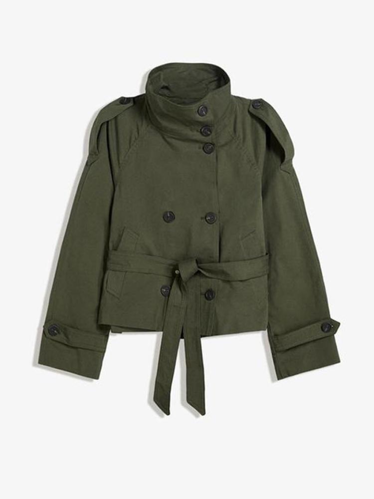 Casual Lace Up Coats Women Solid Stand Collar Single-breasted Long Sleeve Jackets 2025 Autumn Fashion High Street Lady Outwears