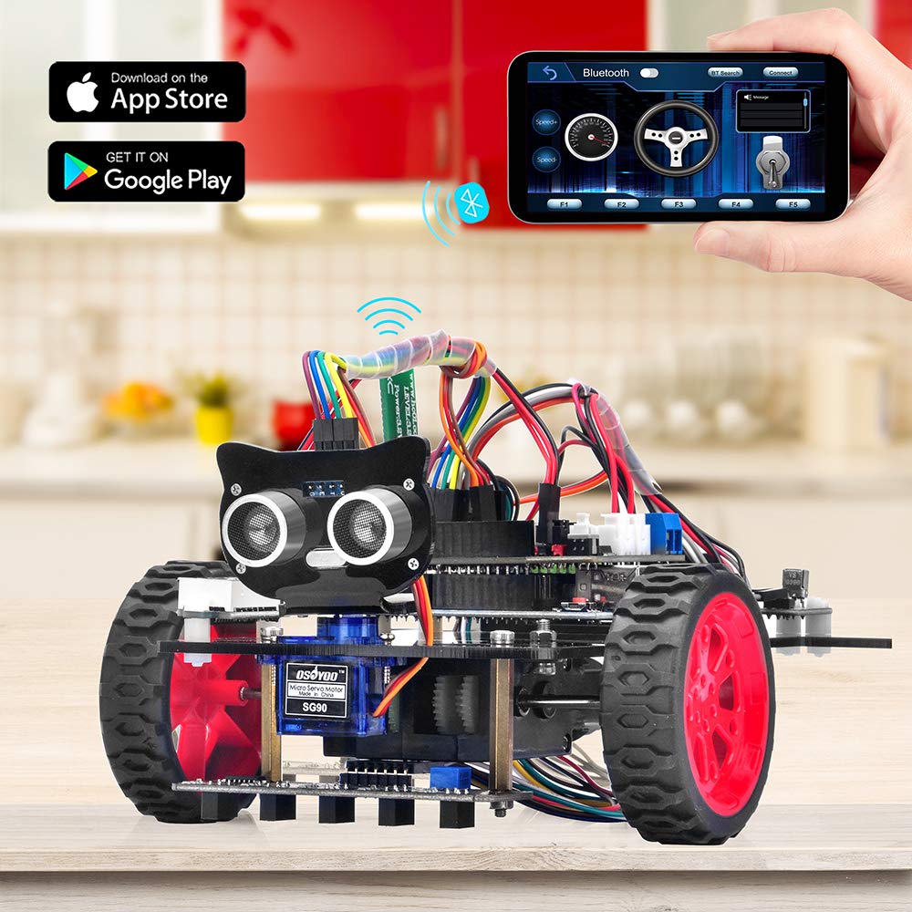 Startovací sada inteligentního robota do auta OSOYOO s pohonem 2 kol Kompatibilní s Arduino UNO R3 Project 2WD Sada inteligentního robota do auta s otevřeným zdrojovým kódem Vzdělávací robot pro vzdělávání