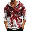 Men's Loose Fit Casual Hoodie 3/4 Sleeve Pullover Halloween Graphic Print Lightweight Hooded Shirt for Everyday Wear