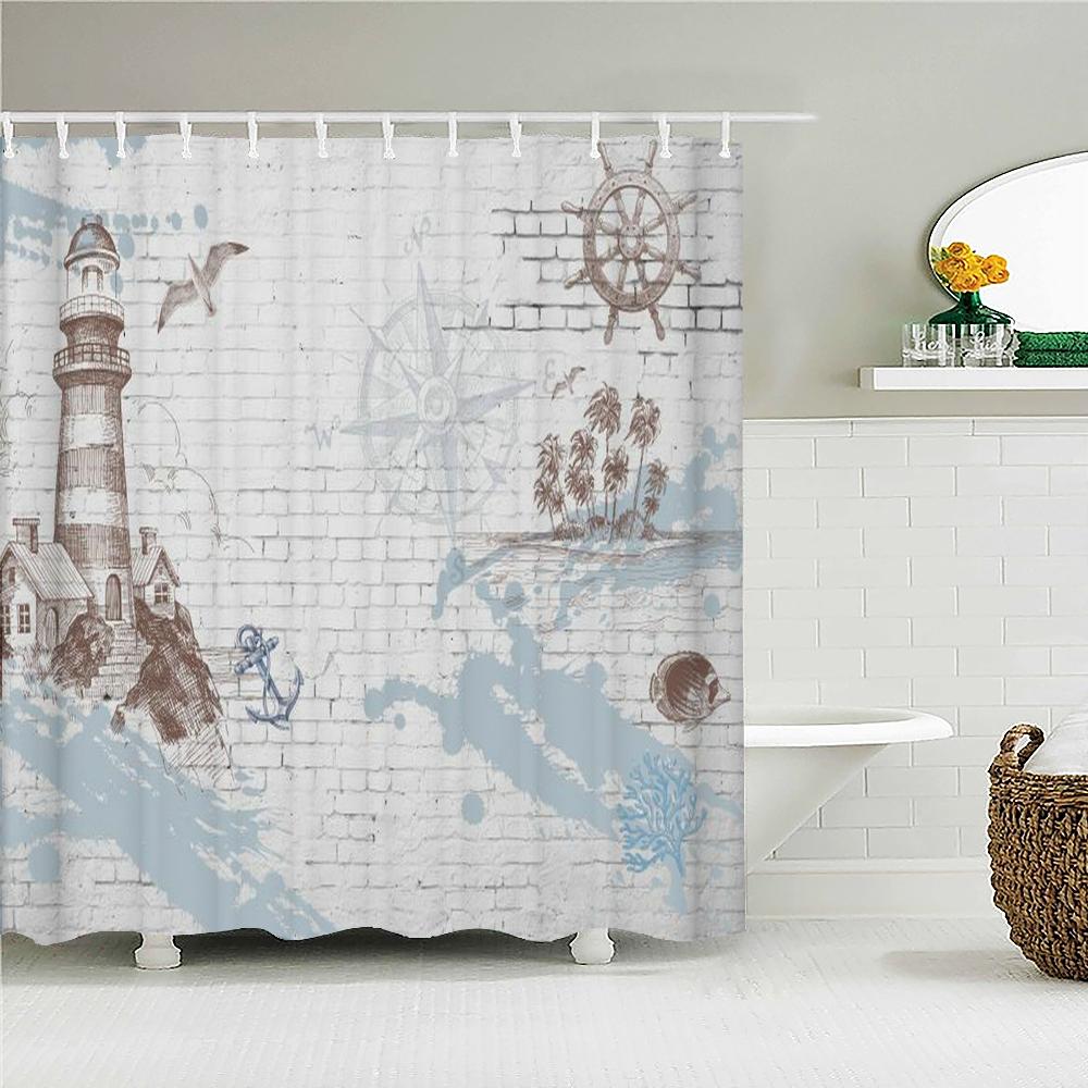 Vintage Style Retro landscape Bath Curtain Waterproof Fabric Shower Curtains Bathtub Screen for Bathroom Home Decor