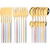 24Pcs Exquisite Pink Cutlery Set Stainless Steel Dinnerware Set Gold Knife Fork Spoon Dinner Set Kitchen Flatware Tableware Set